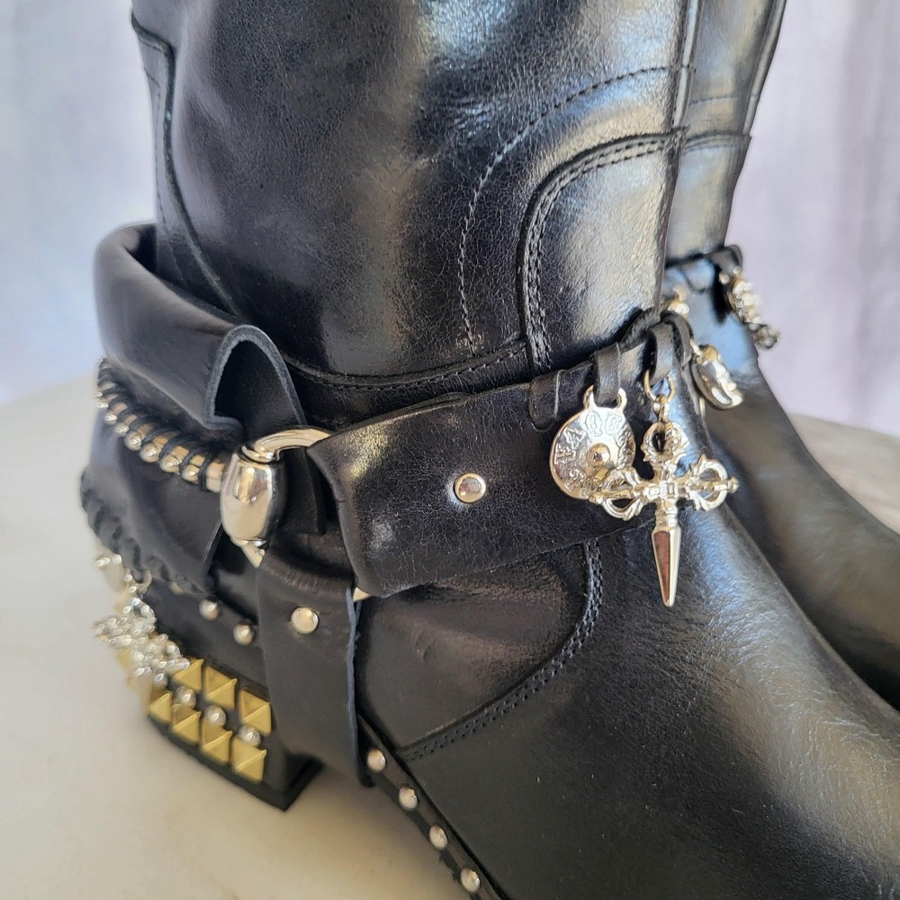 El Vaquero Tatiana Boots Womens Size 6.5 Black Leather Studded Over The Knee - Picture 15 of 16